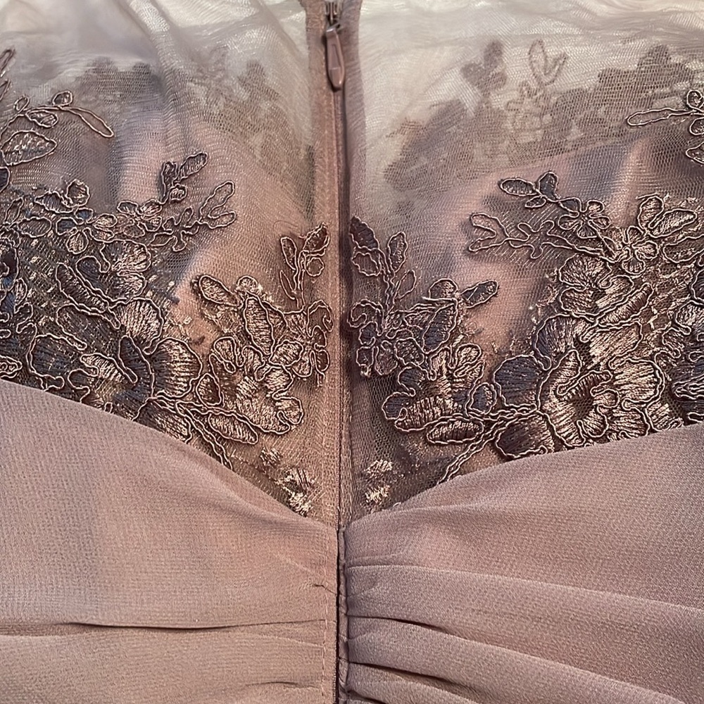 Azazie dress color is dusk(pic#1) lace bust gathered waist high/low hem lined - Picture 10 of 16